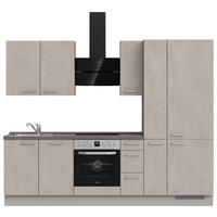 Kuchynská linka 270 cm, šedý betón/ kamenná šedá - sivá/farba ušľachtilej ocele, Modern, kov/kompozitné drevo (270cm) - Nobilia