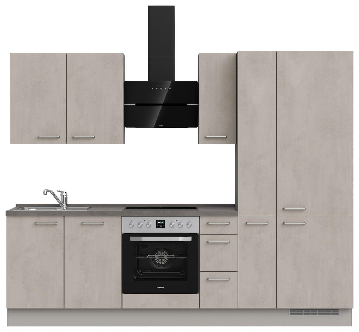 Kuchynská linka 270 cm, šedý betón/ kamenná šedá - sivá/farba ušľachtilej ocele, Modern, kov/kompozitné drevo (270cm) - Nobilia