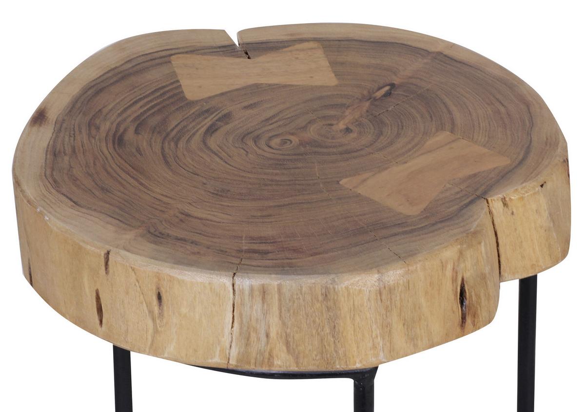 Beistelltisch mit Holzplatte Rund Akola, Akazie/Schwarz - Schwarz/Akaziefarben, Design, Holz/Metall (28/28/55cm) - MID.YOU