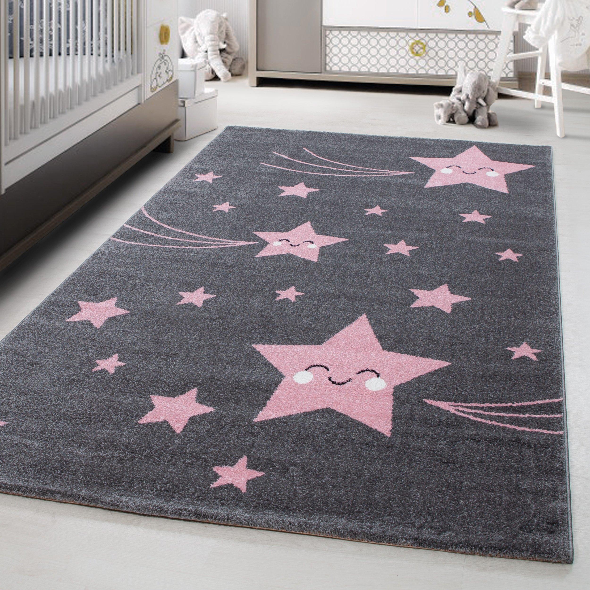 Kinderteppich Stern Grau/Pink Kids 160x230 cm - Pink/Grau, Trend, Textil (160/230cm)