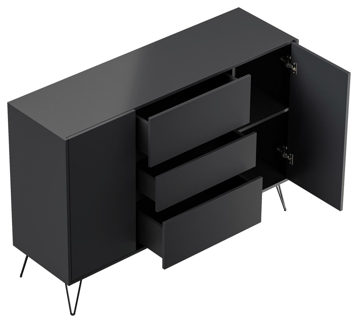 Sideboard Posseik Industrial Graphitfarben B: 140 cm - Schwarz/Graphitfarben, Design, Holzwerkstoff (140/93,6/42cm) - P & B