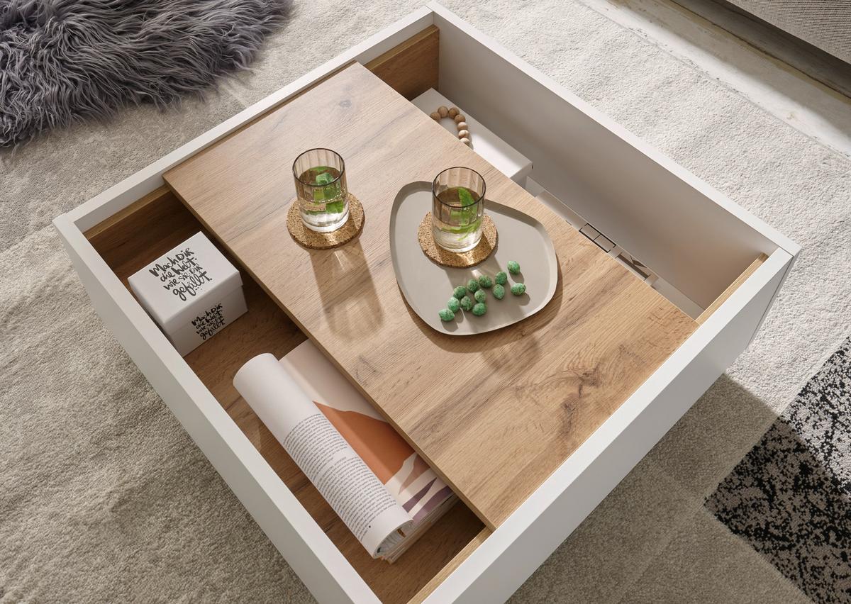 Couchtisch Long Island Weiß/Eiche Wotan B: 75 cm - Eiche Wotan/Weiß, Design, Holzwerkstoff (75/34/75cm) - MID.YOU