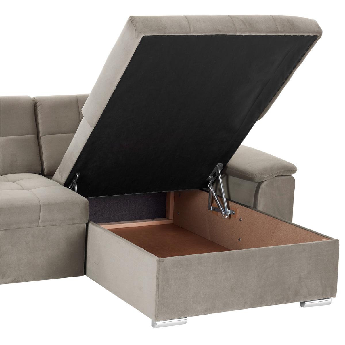 Ecksofa mit Schlaffunktion Keaton + Bettkasten, Beige - Beige, Basics, Textil (263/169cm) - Livetastic