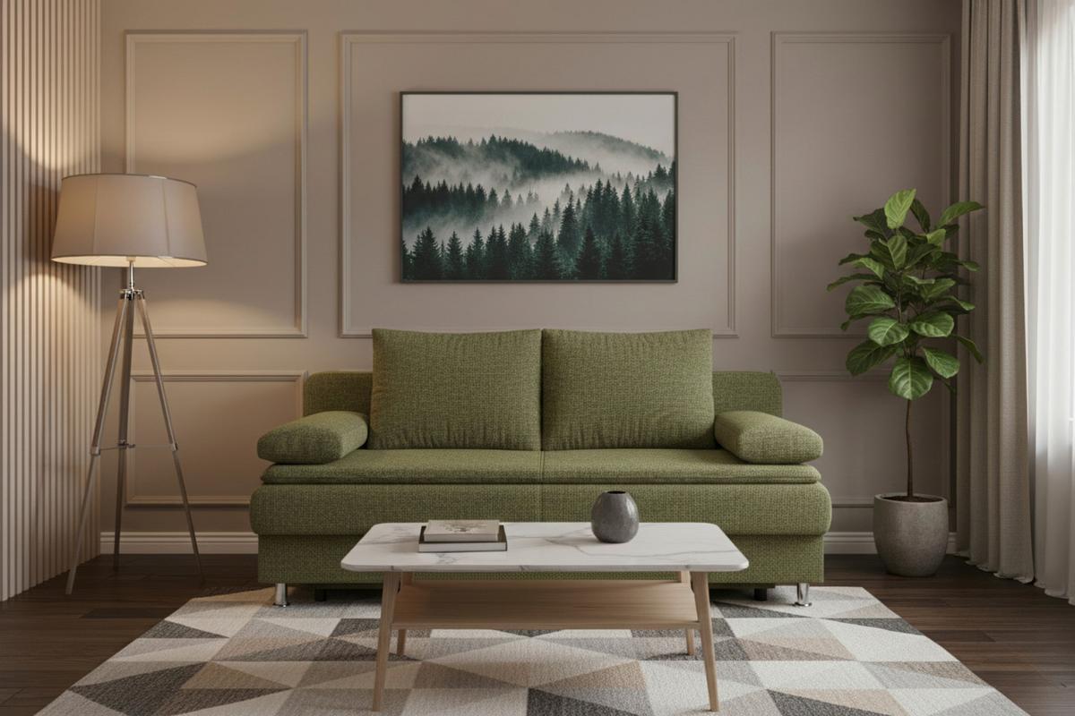 2-Sitzer-Sofa Mit Schlaffunktion Ken Olivgrün - Chromfarben/Schwarz, Design, Holzwerkstoff/Textil (200/92/90cm) - P & B