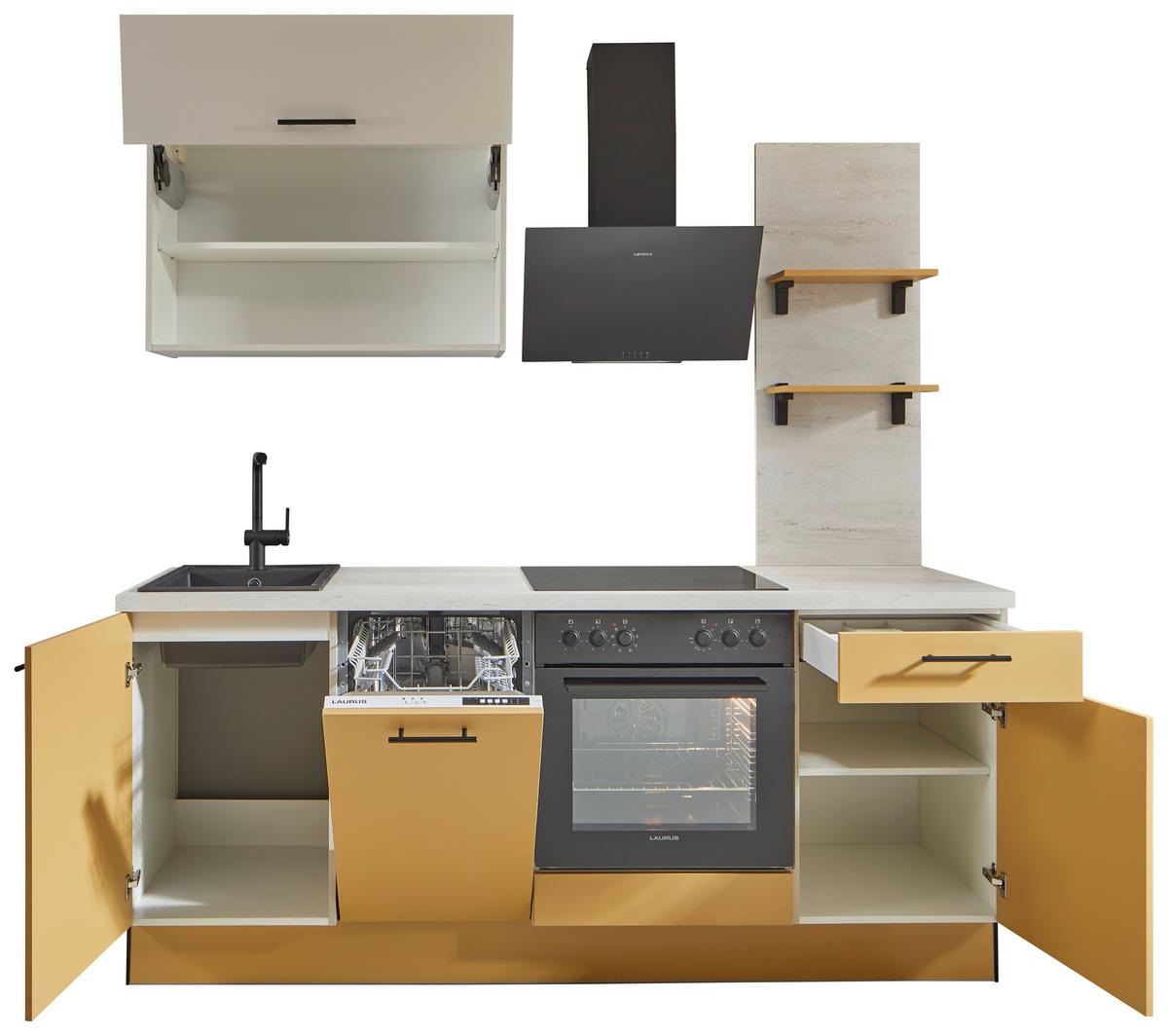 KÜCHENBLOCK PN105 / PN80 - Kaschmir/Currygelb, Basics, Holzwerkstoff (205cm) - Pino