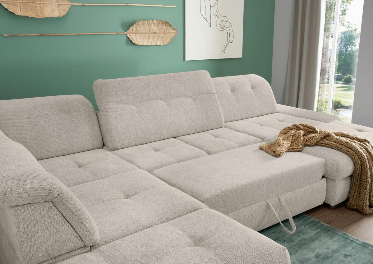 Wohnlandschaft Dalida Beige U: 254x376x195 Cm - Chromfarben/Beige, Design, Textil (254/376/195cm) - Livetastic