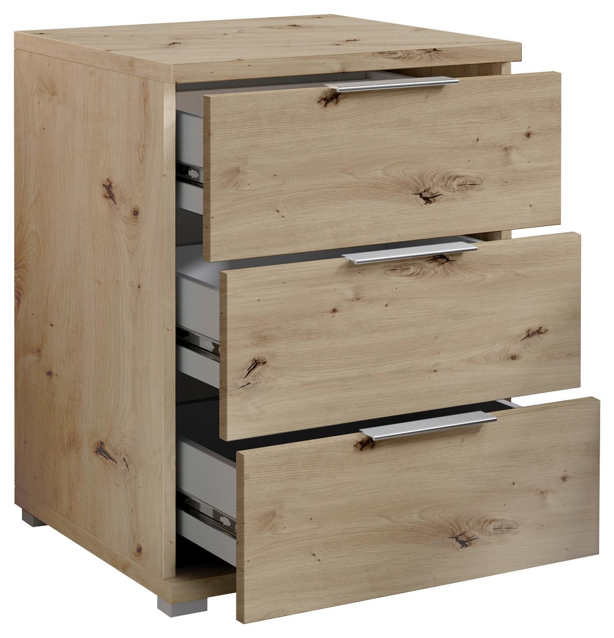 Nachtkästchen Smilla 3l E - Alufarben/Eiche Artisan, KONVENTIONELL, Holzwerkstoff (46/61/42cm)