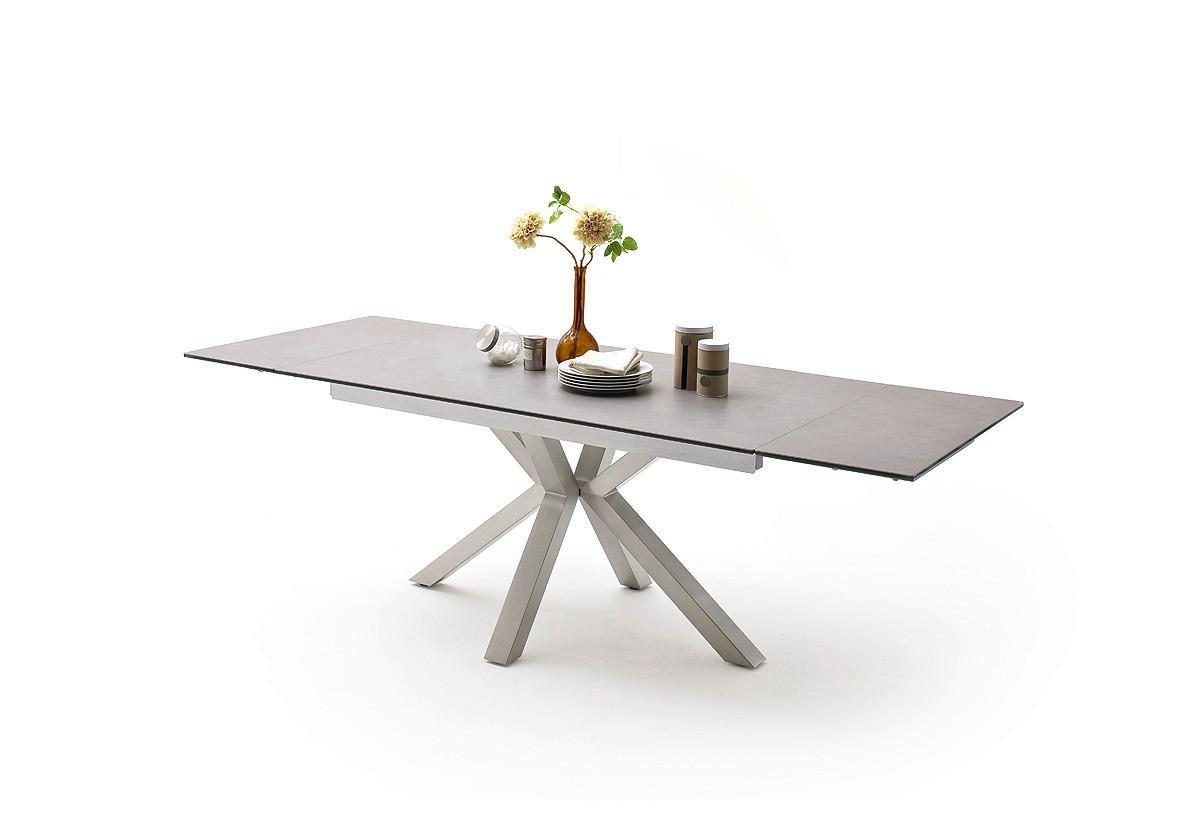 Ausziehtisch Nagano 160 Az 160-240x76x90 cm Hellgrau - Edelstahlfarben/Hellgrau, Trend, Keramik/Metall (160-240/76/90cm)