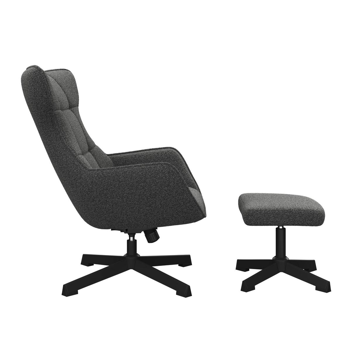 Relaxsessel Bogota Leinenoptik grau, 360° drehbar - Schwarz/Grau, MODERN, Textil/Metall (76/101/86cm) - Luca Bessoni