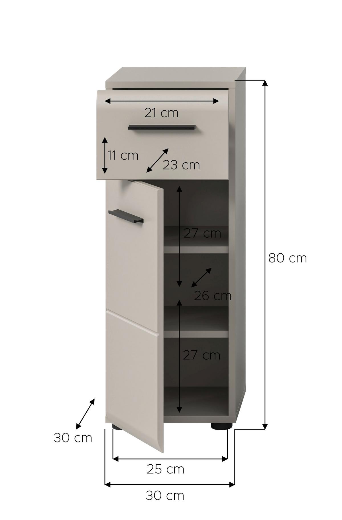 MIDISCHRANK Ice Kaschmir B: 30cm - Kaschmir/Schwarz, Trend, Holzwerkstoff (30/80/30cm) - MID.YOU