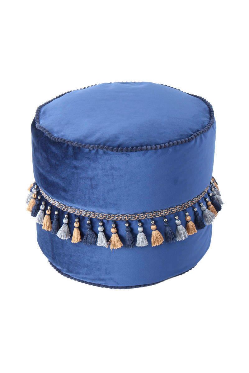 Pouf Taj Mahal Blau Dxh: 45x38 Cm Mit Reißverschluss - Blau/Goldfarben, LIFESTYLE, Textil (45/38/45cm) - Kayoom