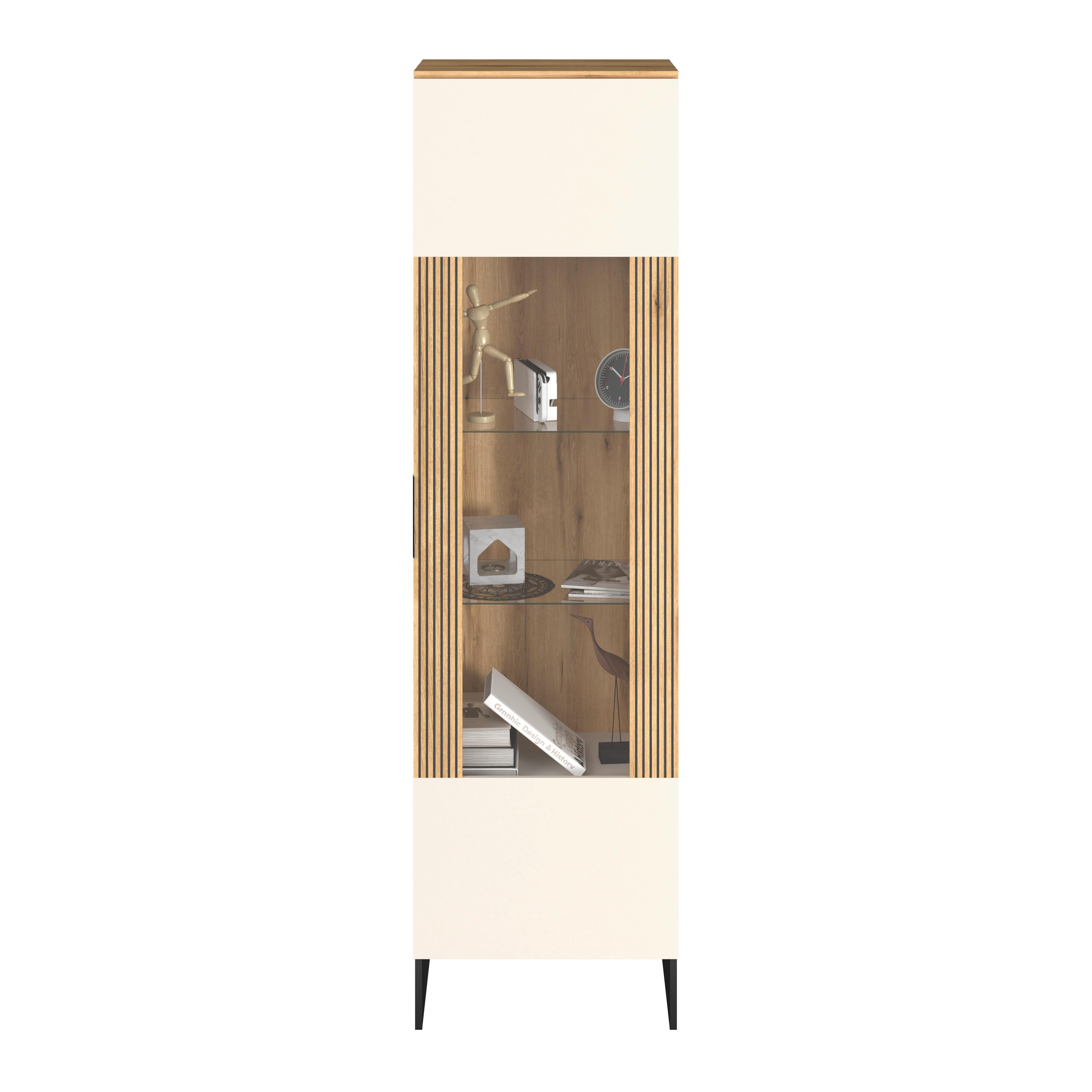 Vitrine King Eichefarben/Kaschmir B: 55,2cm - Kaschmir/Eichefarben, MODERN, Glas/Holzwerkstoff (55,2/200/40cm)