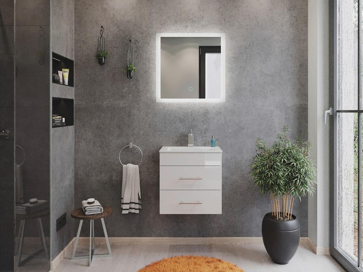 Badezimmer Portus Weiß Hochglanz B: 50 cm - Weiß Hochglanz/Weiß, MODERN, Keramik/Holzwerkstoff (50cm) - MID.YOU