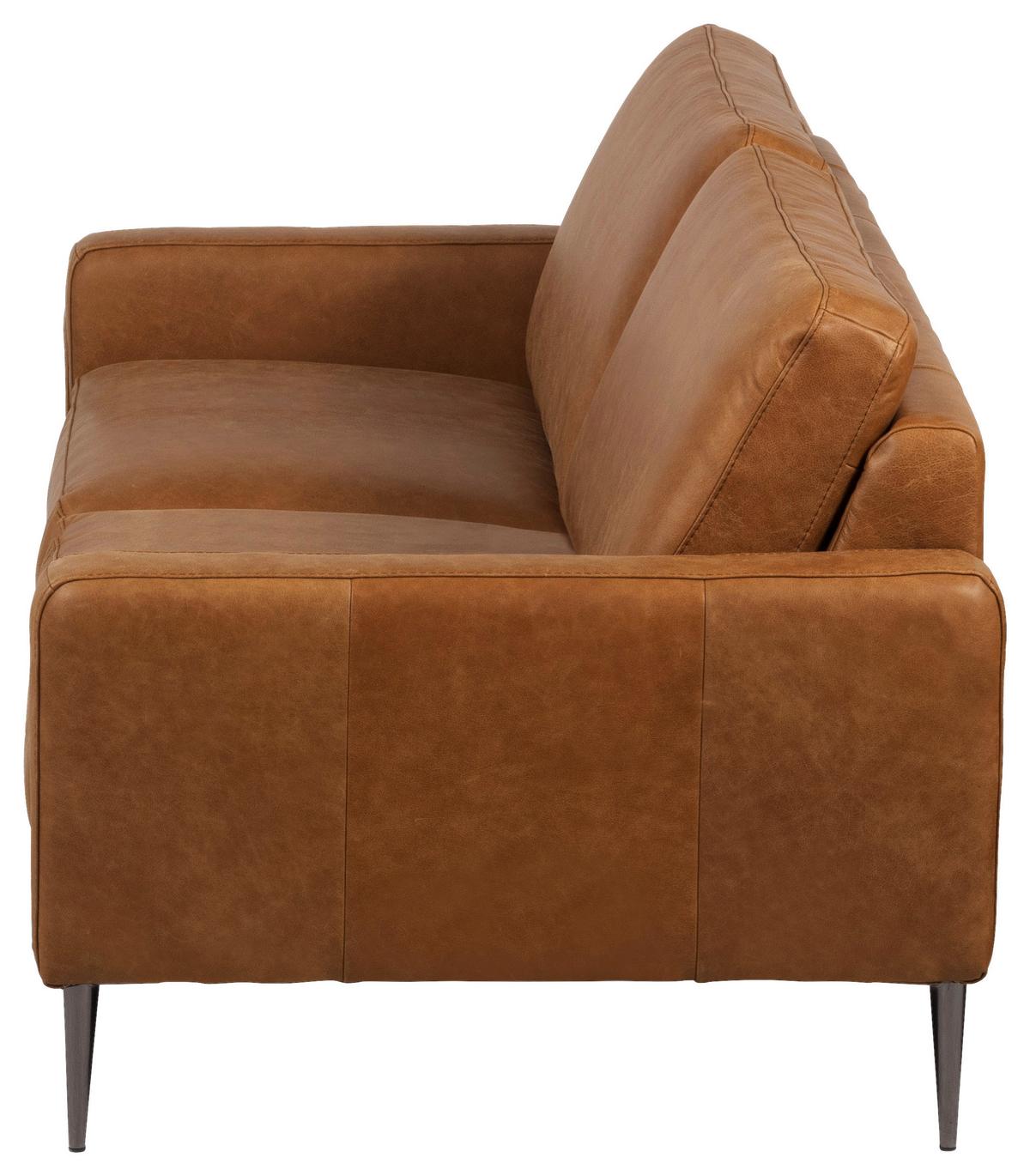 3-Sitzer-Sofa Spring, Cognac B: 187 cm - Cognac/Schwarzchrom, Design, Leder (187/85/92cm) - Livetastic