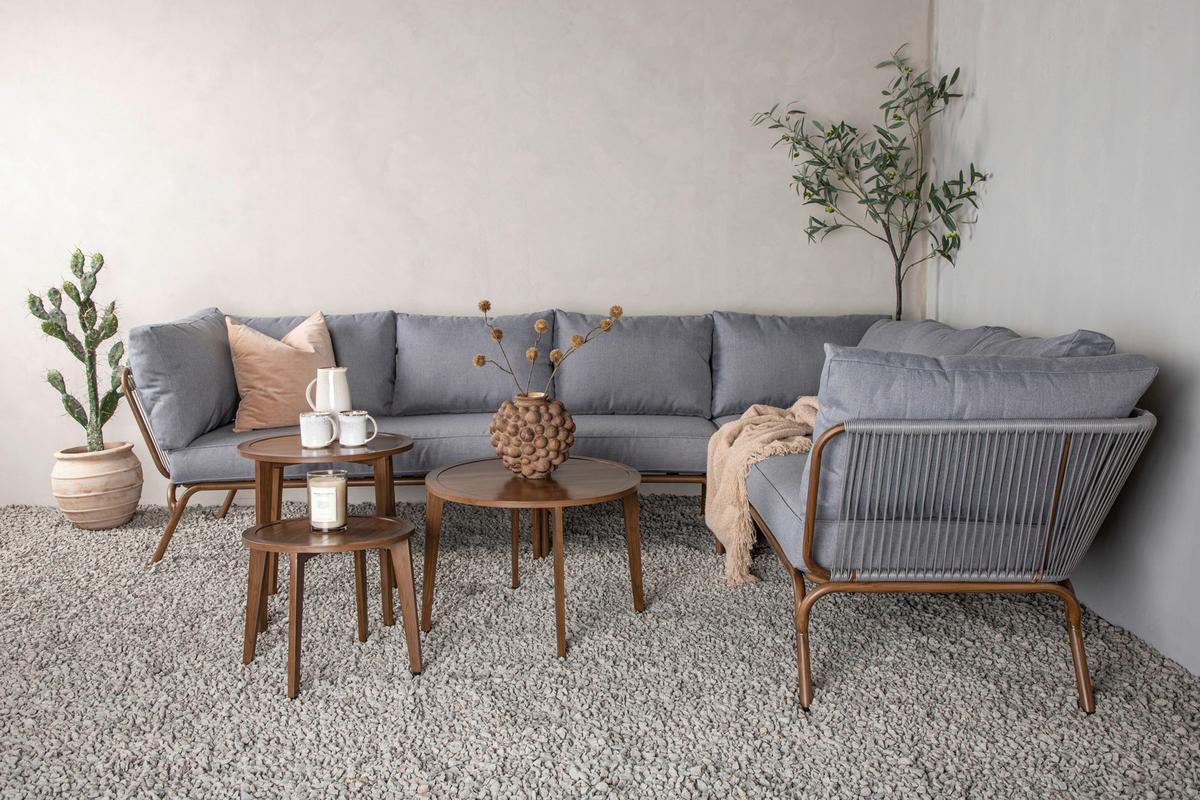 Loungegarnitur 4-Tlg Roxo Metall/Textil mit Kissen - Braun/Grau, KONVENTIONELL, Textil/Metall - Gardenson