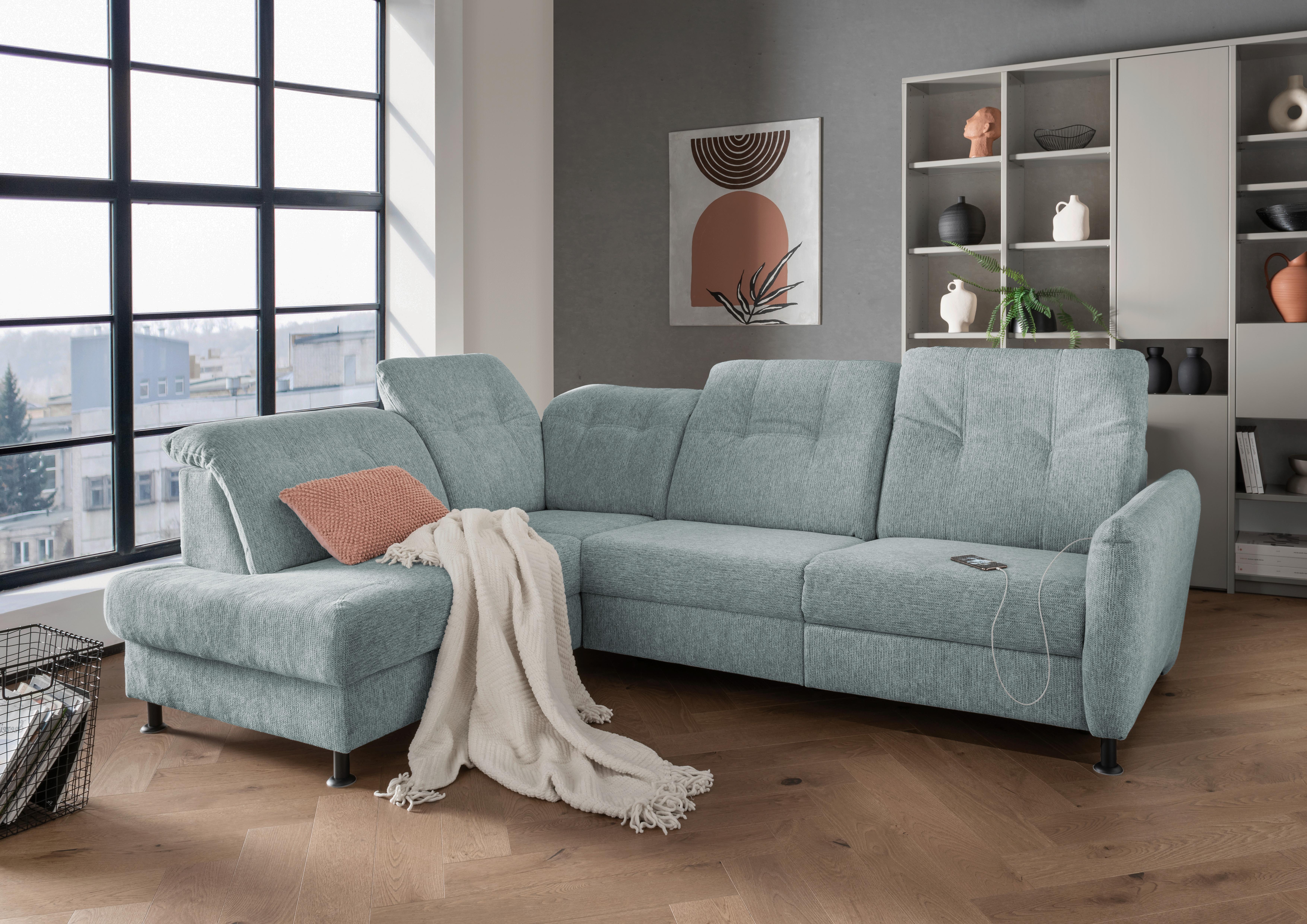 Ecksofa Minori Chenille Blau, S: 198x270 cm - Blau/Schwarz, MODERN, Textil (198/270cm) - Livetastic