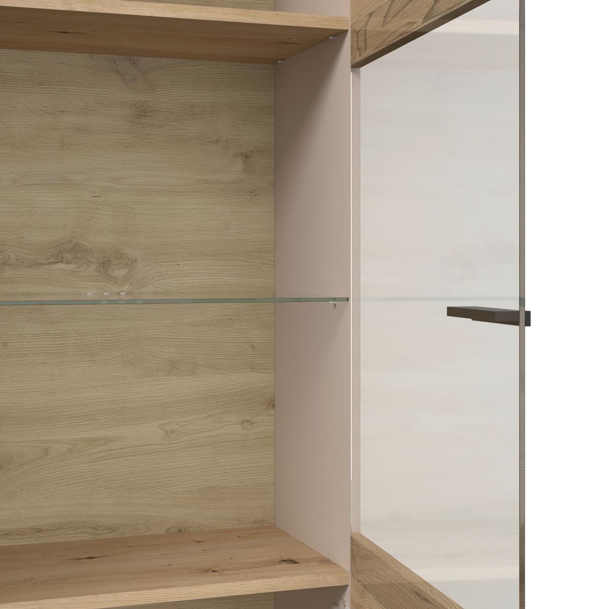 Vitrine Strada Giga Eiche Artisan/Kashmir, B: 91cm - Kaschmir/Schwarz, Trend, Glas/Holzwerkstoff (91/193/32cm)