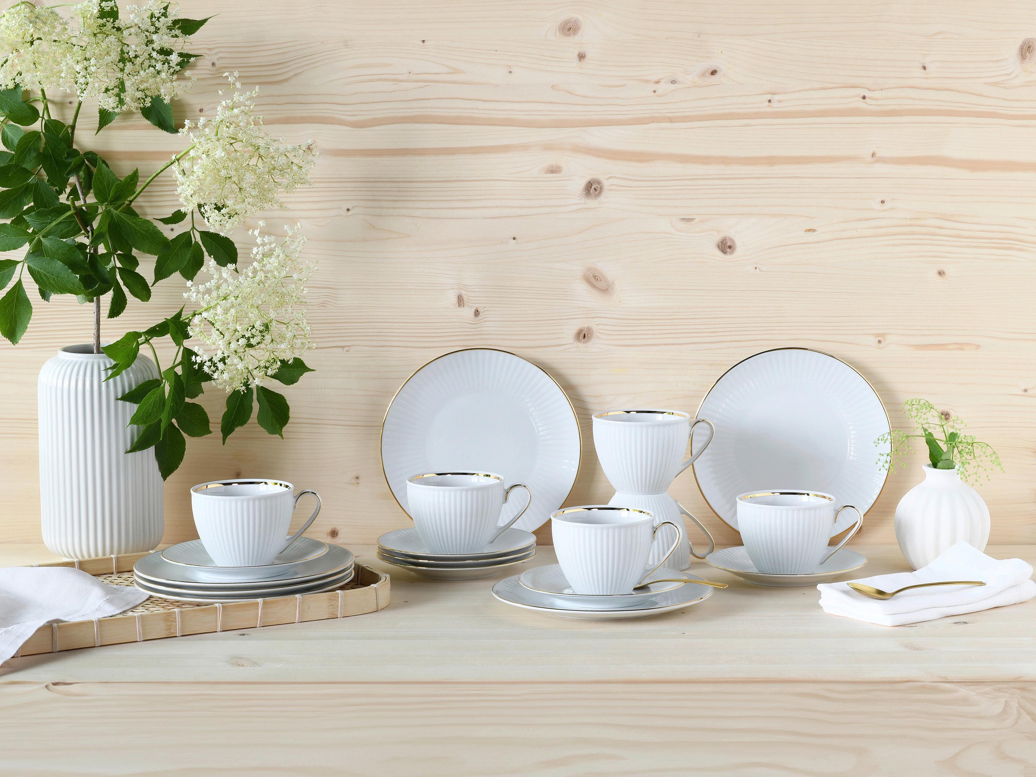 Kaffeeservice Valencia 18--Teilig., Weiß/Goldfarben - Goldfarben/Weiß, Design, Keramik - Creatable