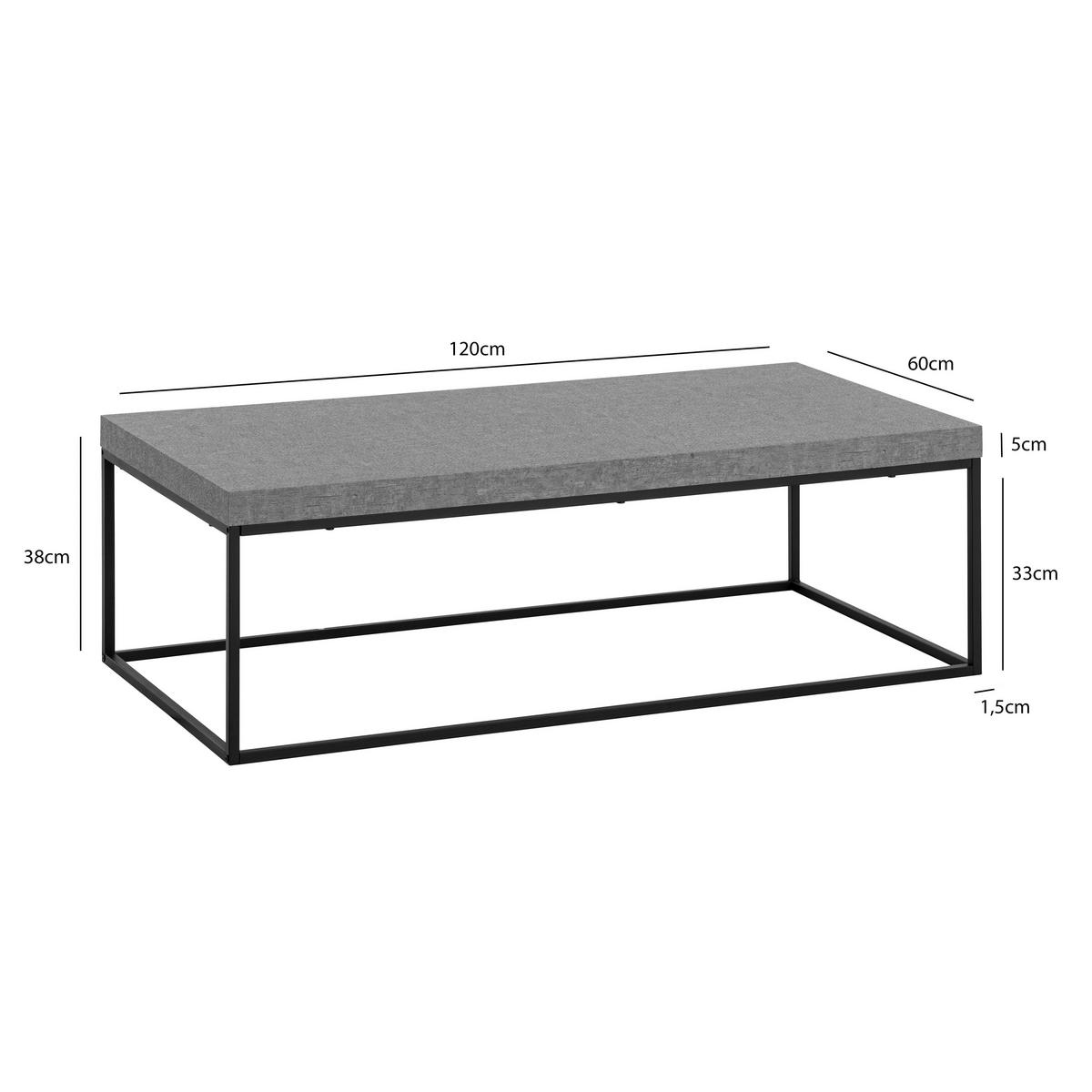 Couchtisch Grau L: 120 cm - Schwarz/Grau, Design, Holzwerkstoff/Metall (120/60/38cm) - Livetastic