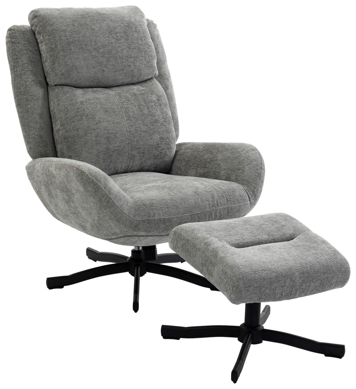 Křeslo s taburetem NINA, světle šedý samet, max. 140 kg - černá/světle šedá, Moderní, kov/textil (75/100/93cm) - Bessagi Home