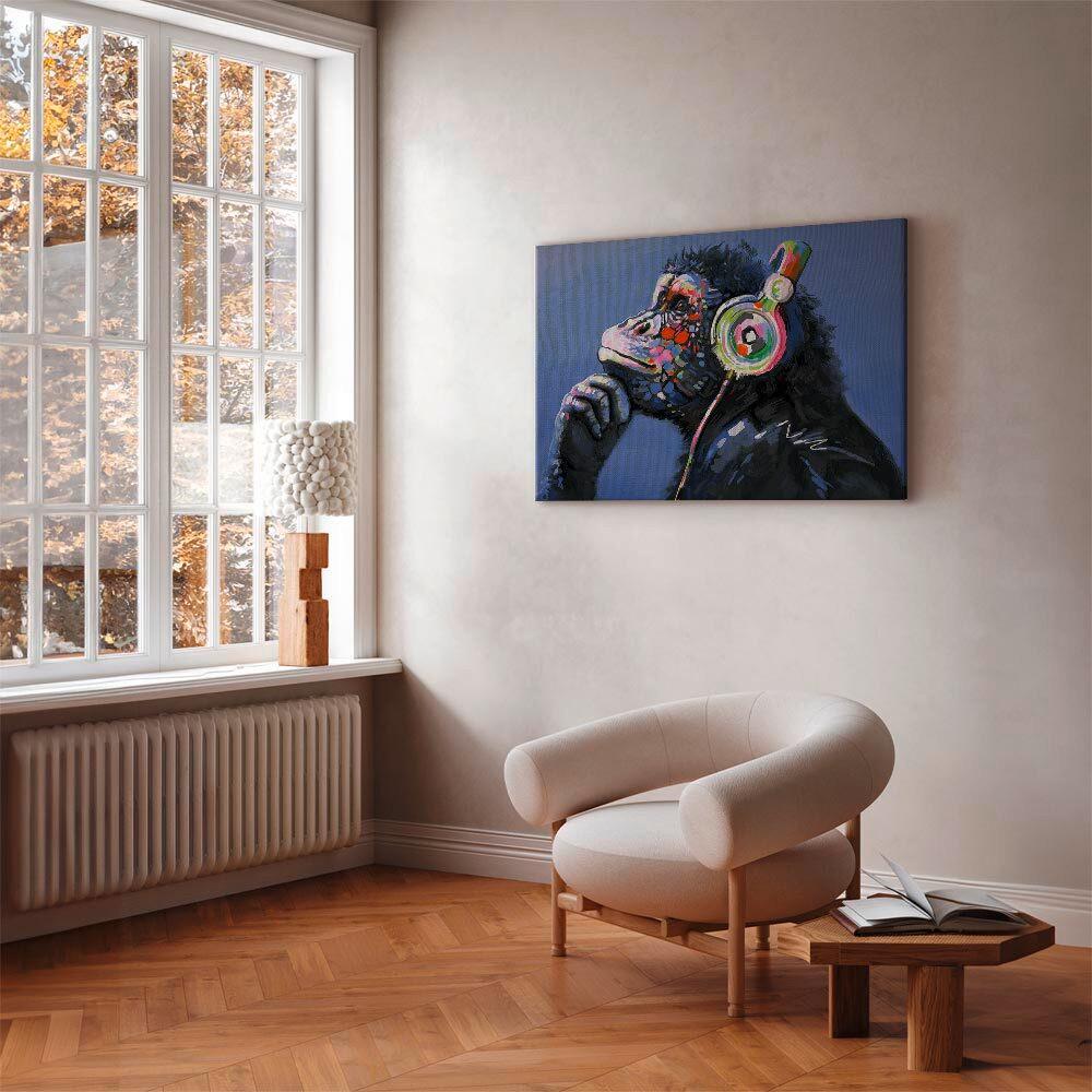 Leinwandbild Musical Monkey Lila Schwarz B: 90 cm - Lila/Schwarz, Basics, Holz/Textil (90/60/1.2cm) - artgeist