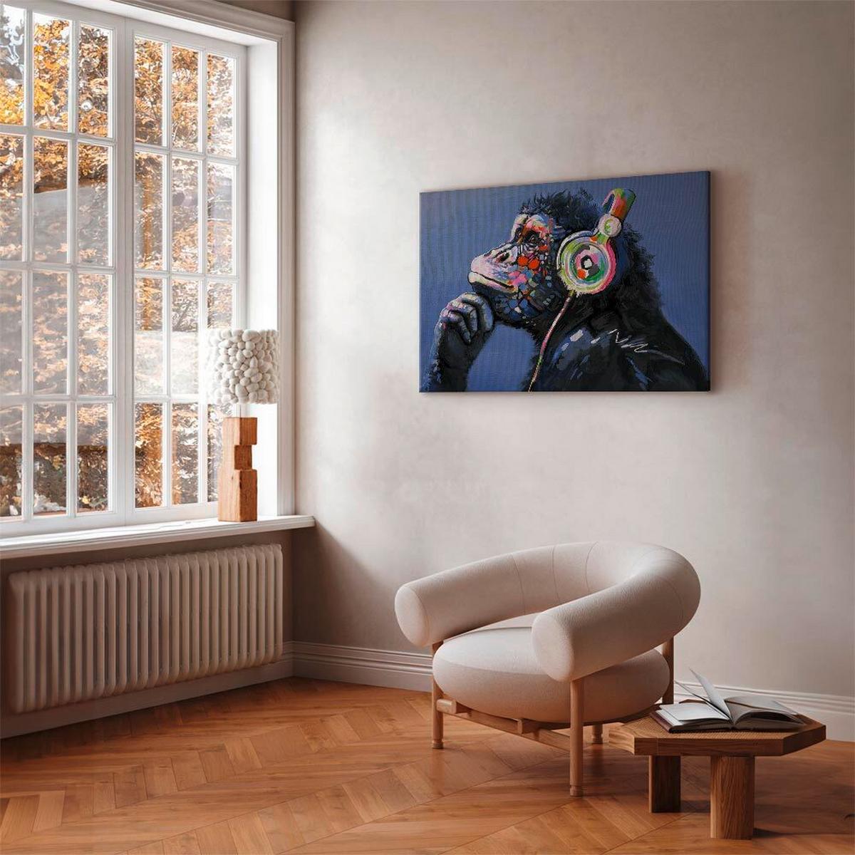 Leinwandbild Musical Monkey Lila Schwarz B: 90 cm - Lila/Schwarz, Basics, Holz/Textil (90/60/1.2cm) - artgeist