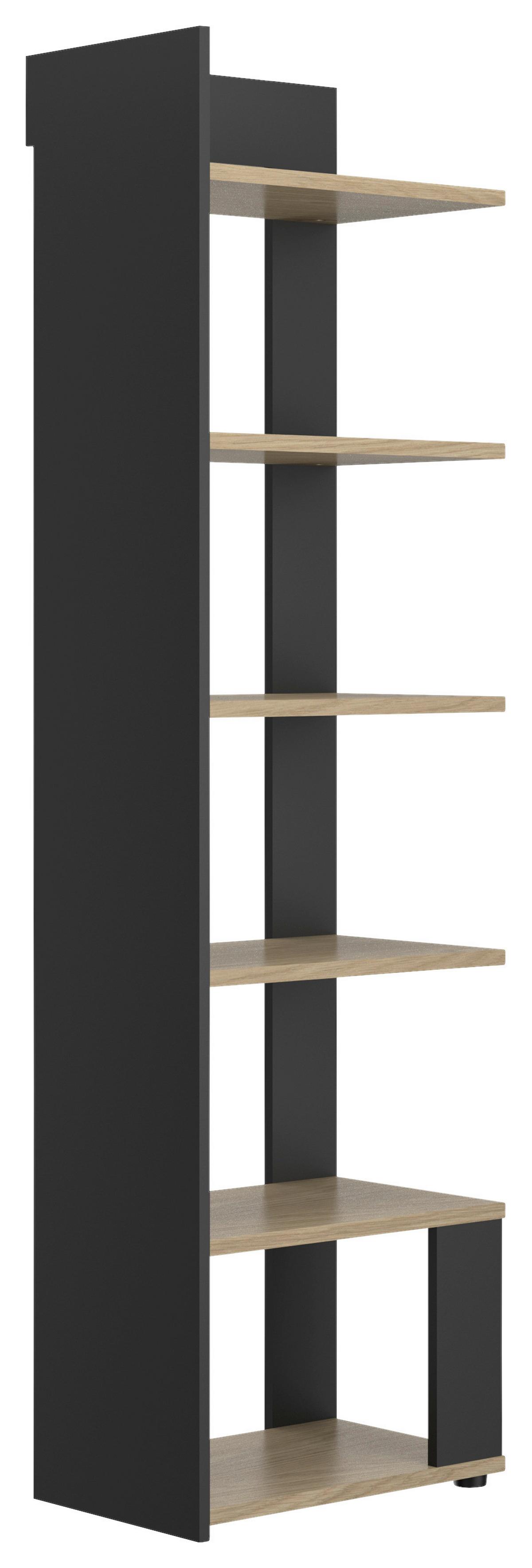 Regal Nael 56 cm Eichefarben, Schwarz - Eichefarben/Schwarz, Basics, Holzwerkstoff (56/198/37cm)