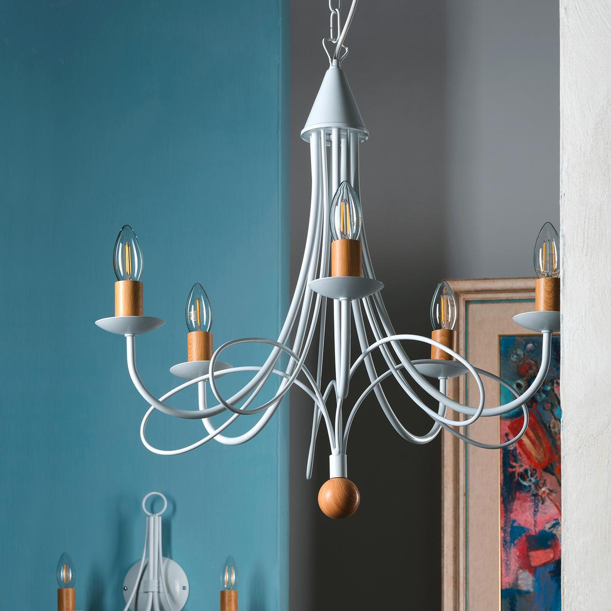 Kronleuchter Milvia Braun Weiß L: 60 cm - Braun/Weiß, KONVENTIONELL, Metall (60/60/110cm)