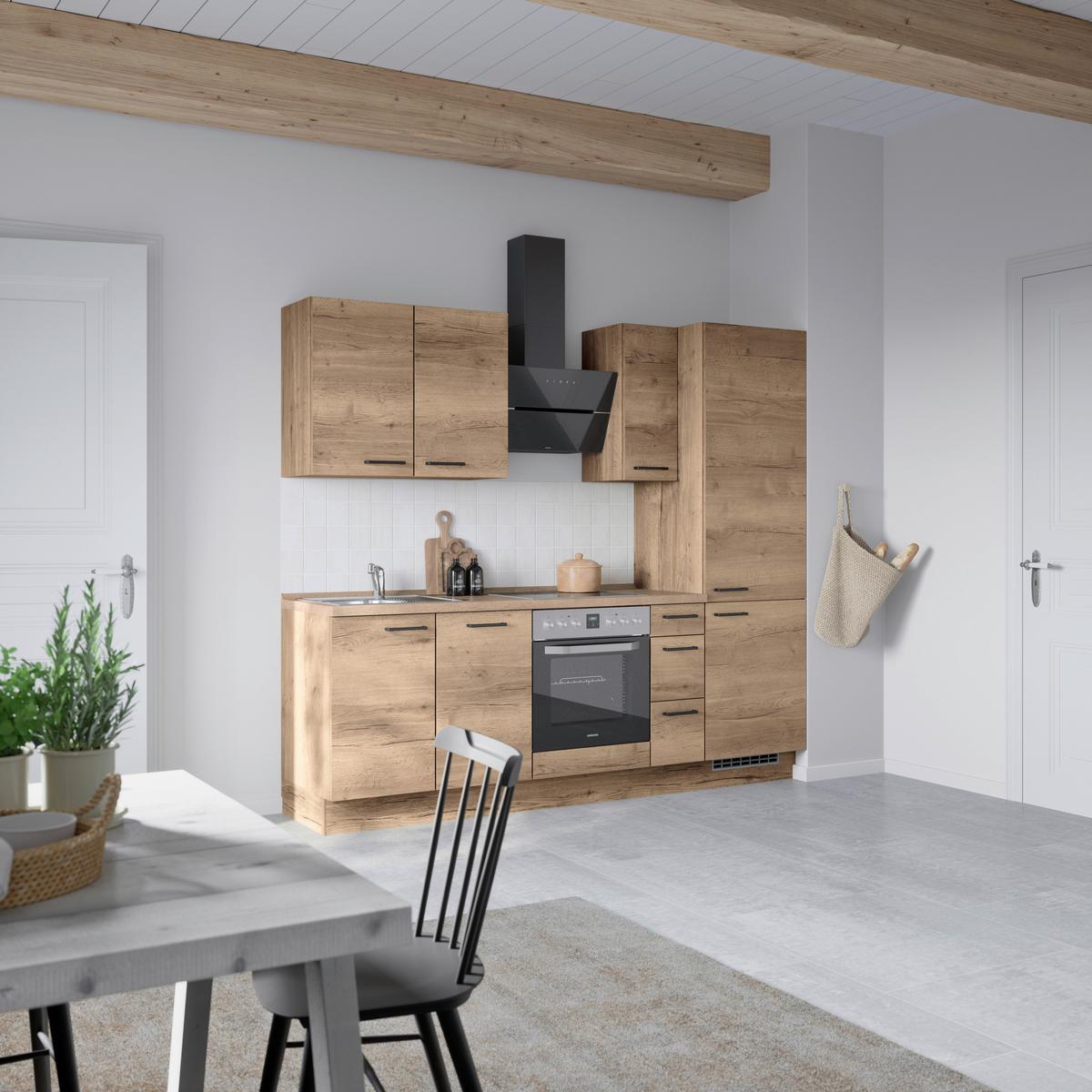 Kuchyňská linka 240 cm, dekor dub Havanna - černá/tmavý dub, Moderní, kov/kompozitní dřevo (240cm) - Nobilia