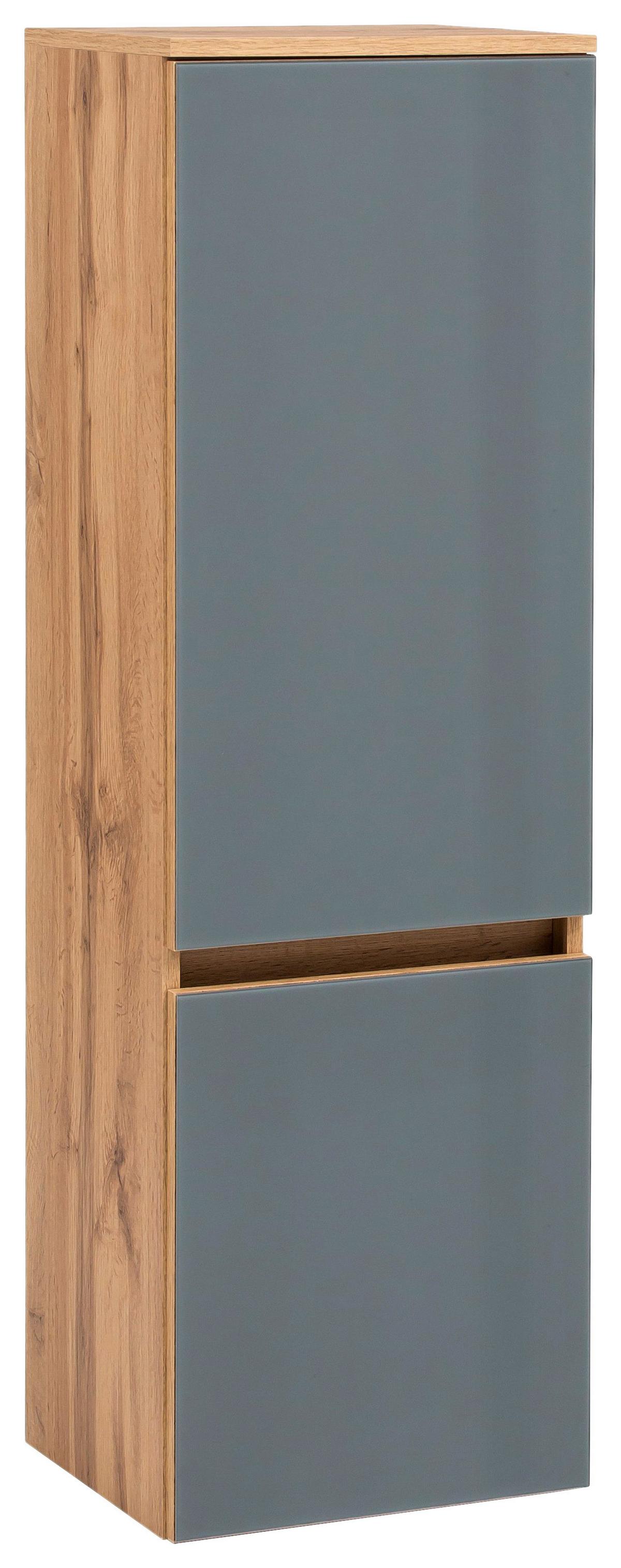 Midischrank mit Türdämpfung Helsinki 40cm Grau/Eiche Dekor - Eichefarben/Silberfarben, KONVENTIONELL, Glas/Holzwerkstoff (40/130/35cm) - Held