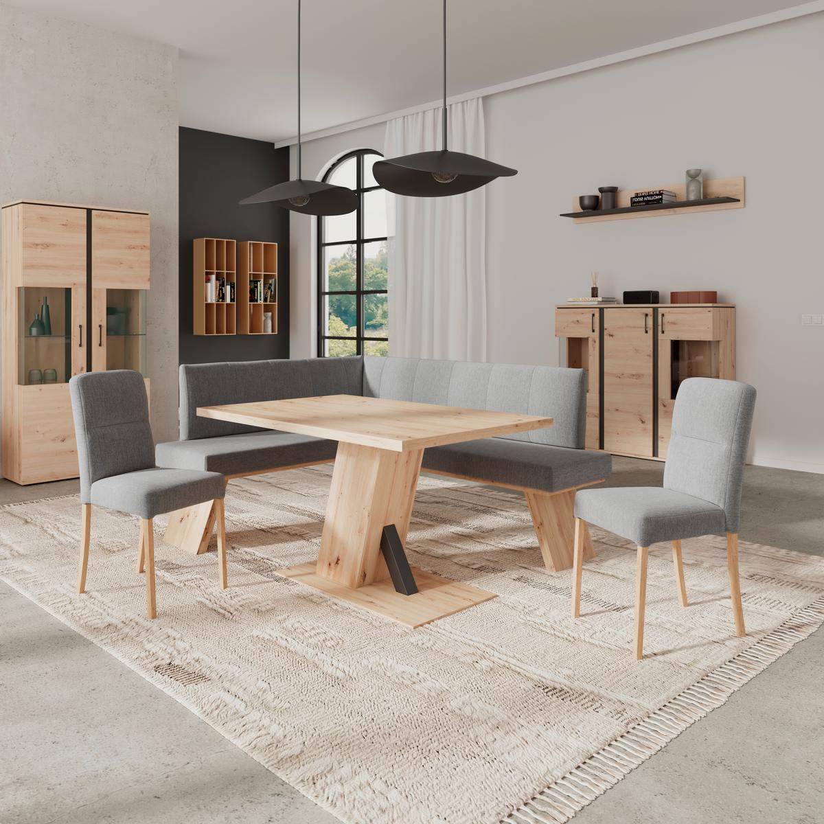 Eckbank Emma Ii - Eichefarben/Hellgrau, KONVENTIONELL, Holzwerkstoff/Textil (140/160cm)