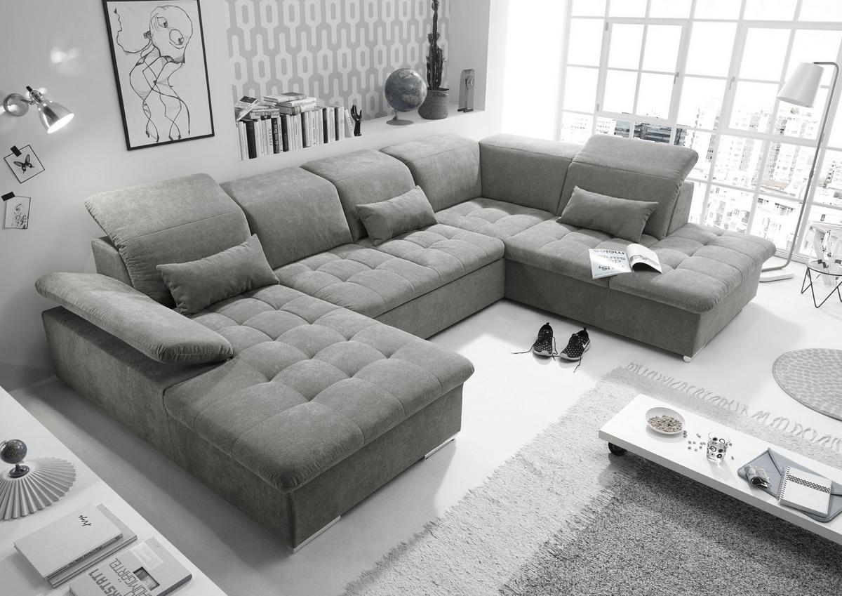 Sedací souprava WAYNE U - barvy stříbra/jílová barva, Konvenční, textil/plast (188/340/240cm) - MID.YOU