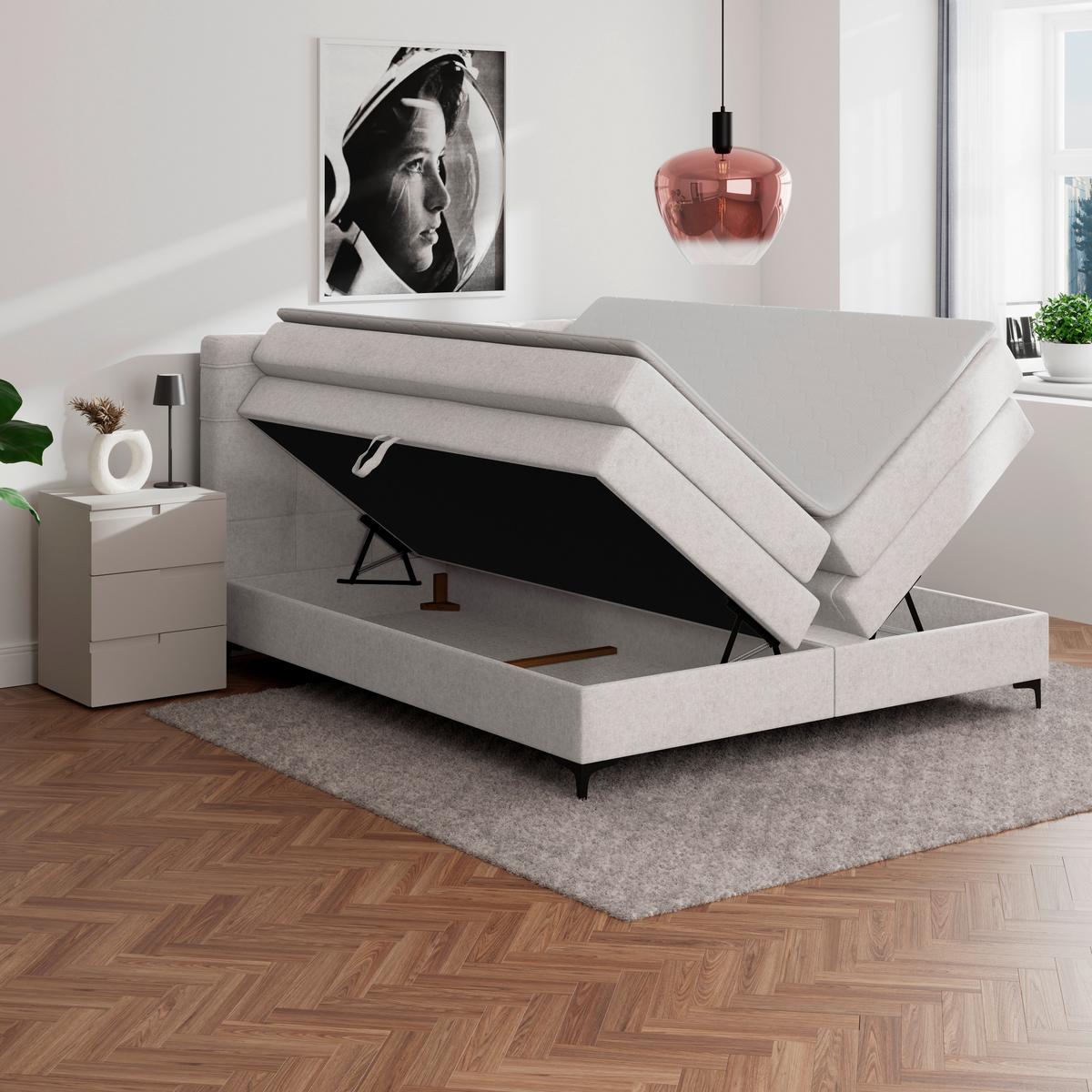 Boxspringbett MITTO Champagner 200x200 cm - Champagner/Schwarz, KONVENTIONELL, Textil/Metall (200/200cm)