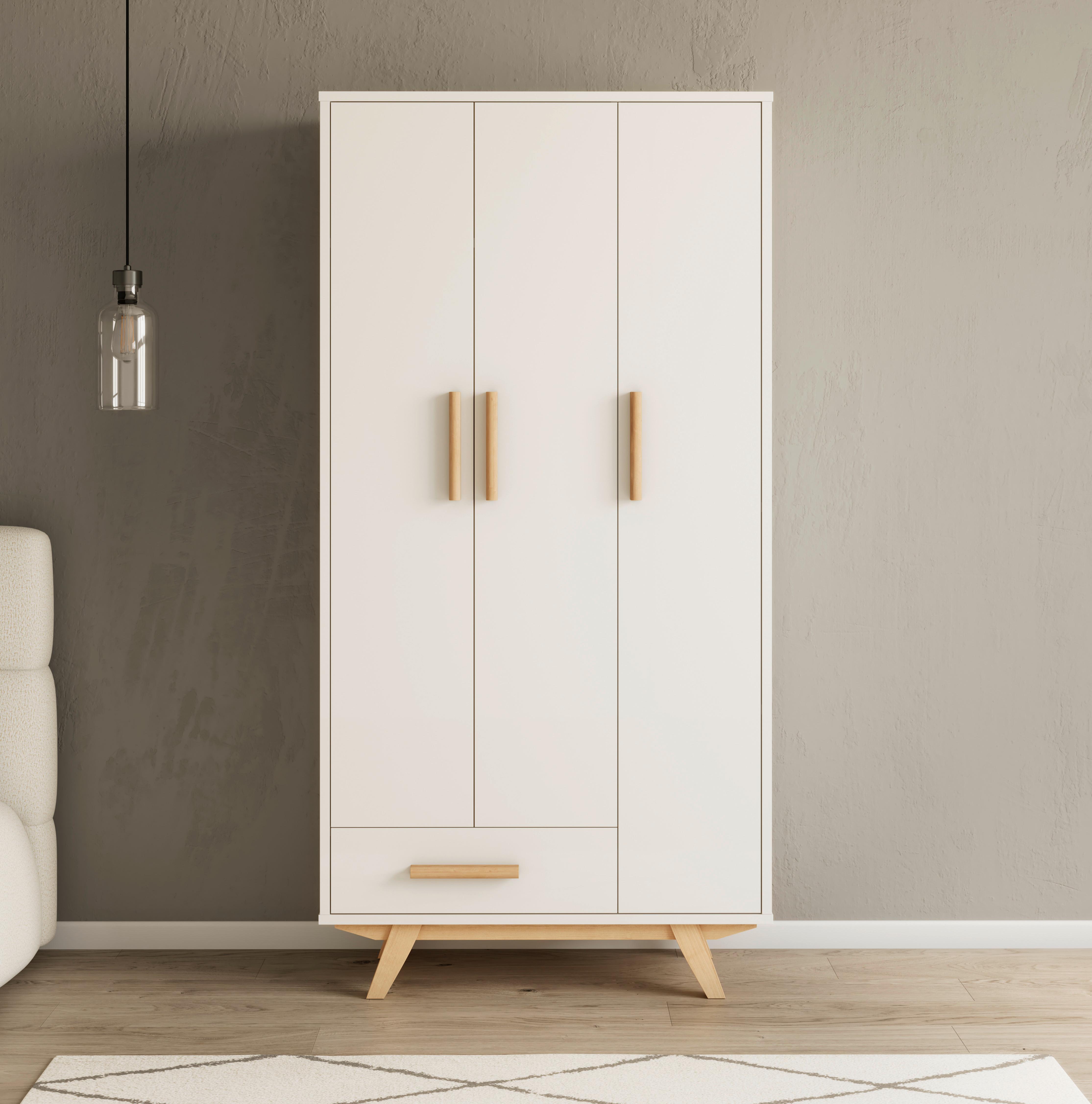 Skriňa MILAN biela/prírodná - biela/écru, Modern, drevo/kompozitné drevo (90/180/40cm) - Bessagi Home