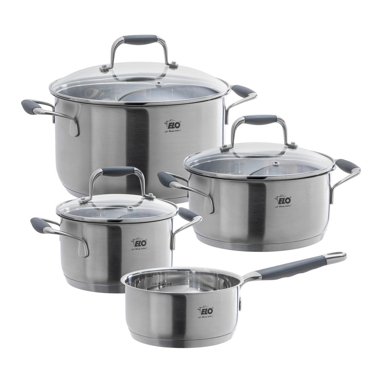 Sada hrnců EMILIAN 4-dílna sada - průhledné/čiré, Moderní, kov/sklo - ELO