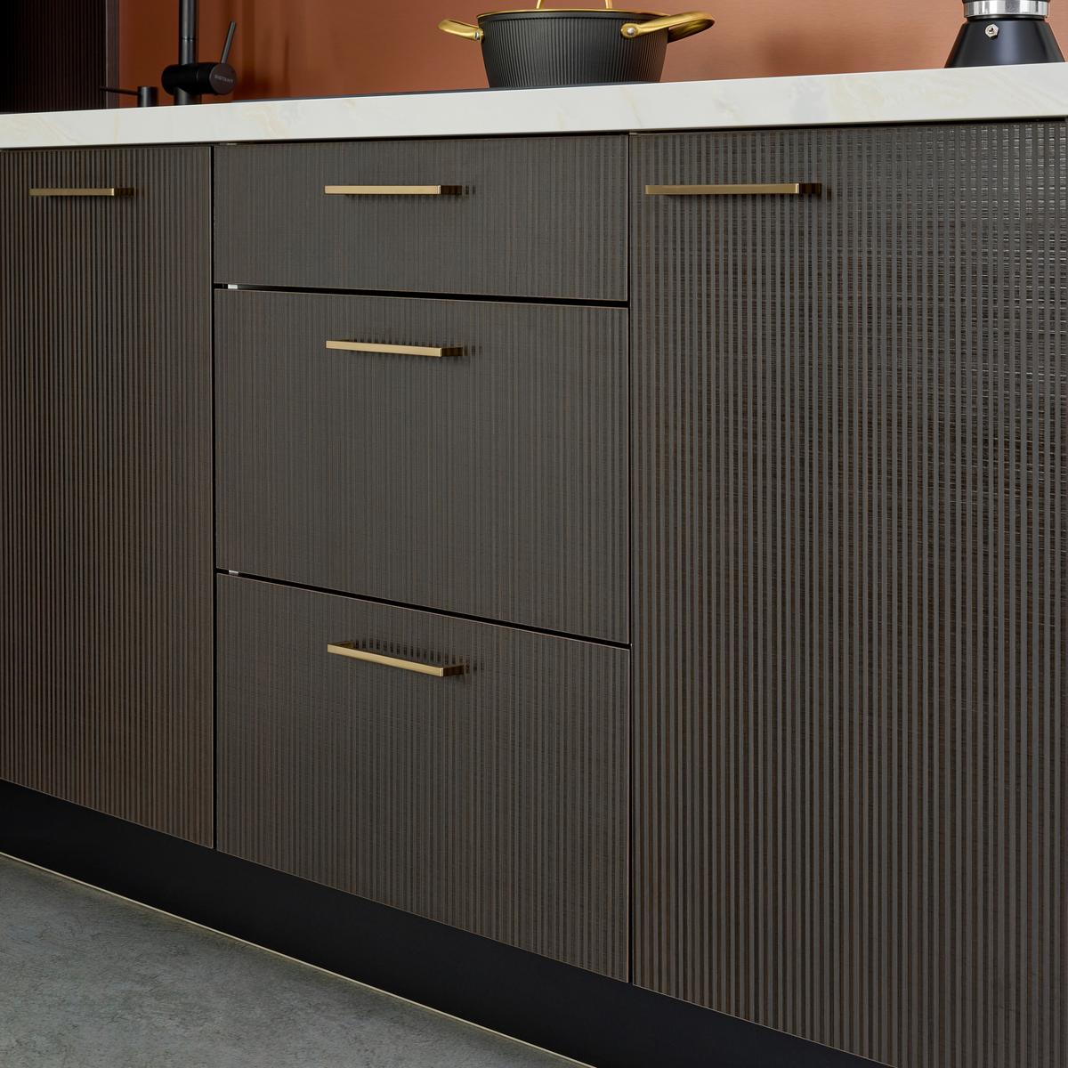 Eckküche Star/stripe - Weiß Hochglanz/Dunkelbraun, Design, Holzwerkstoff (188,3/266,6cm) - Express-Kuechen