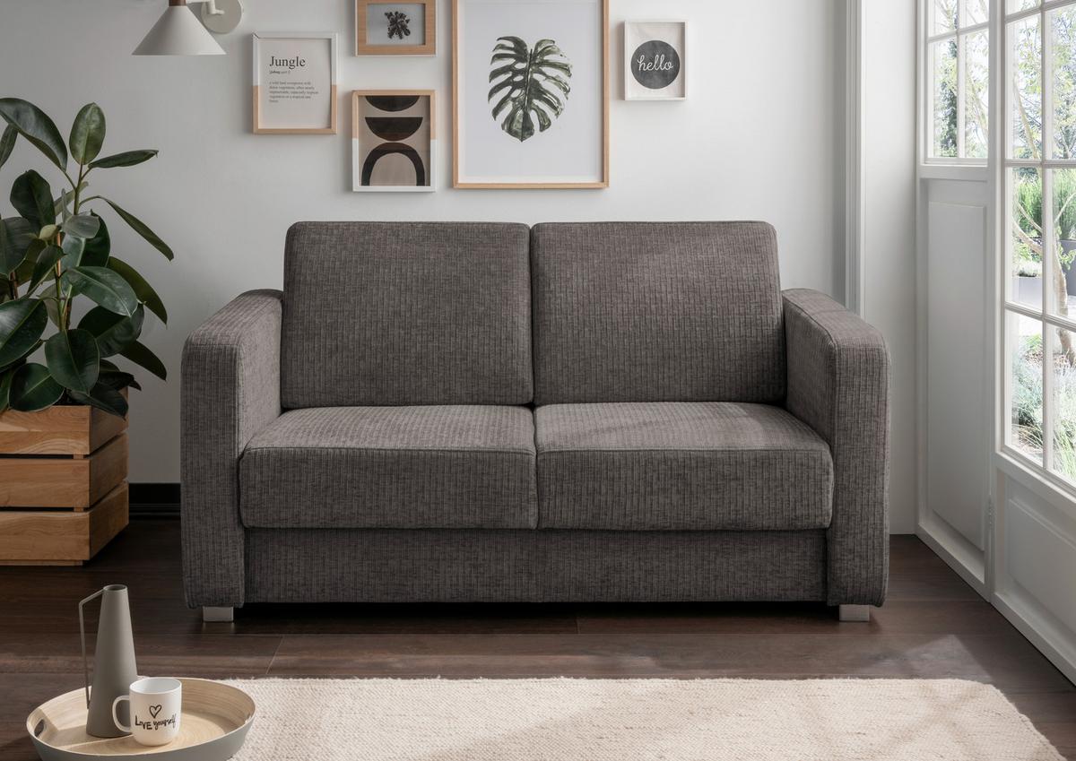 Schlafsofa Mia Braun, Grau, B:159 cm - Chromfarben/Braun, Basics, Textil (159/88/87cm) - Livetastic