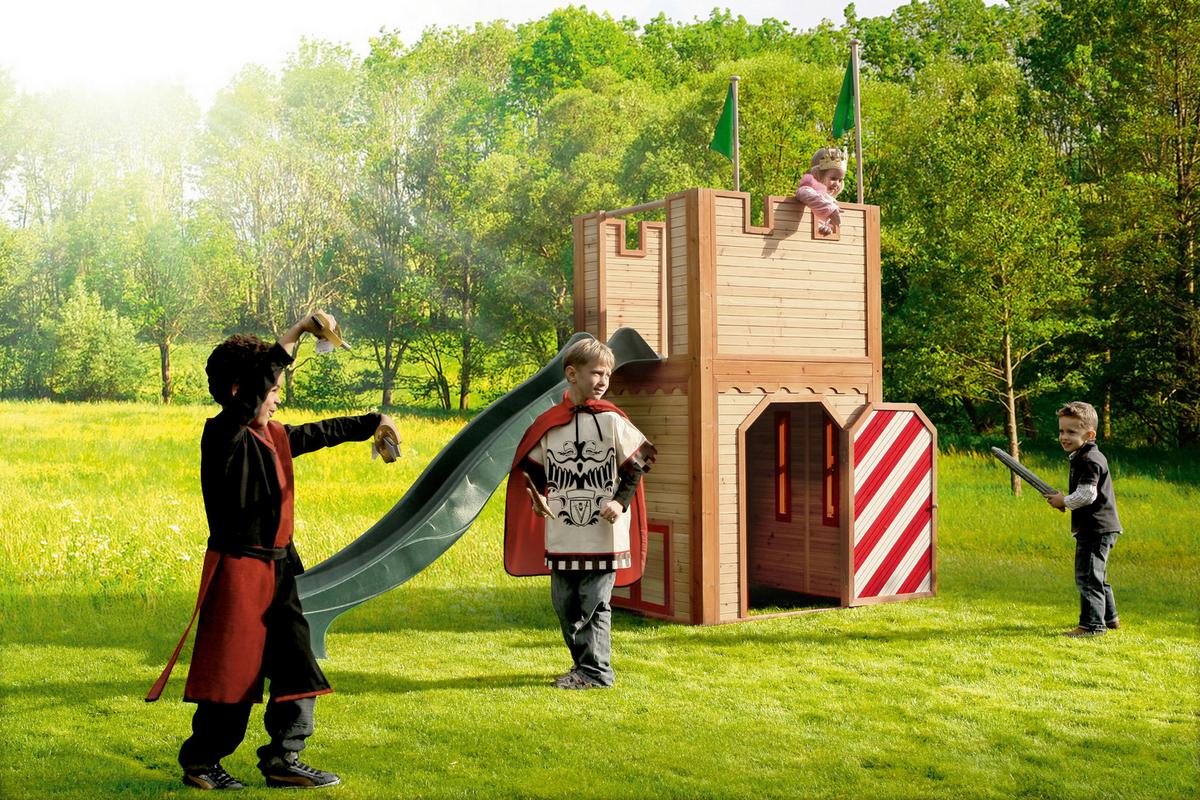 Veža na hranie ARTHUR hnedá - hnedá/zelená, Basics, drevo (319/110/195cm)