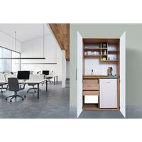 Schrankküche mit Kühlschrank + Kochfeld 104 cm Weiß - Edelstahlfarben/Eichefarben, KONVENTIONELL, Holzwerkstoff/Metall (104/193/67cm) - Respekta