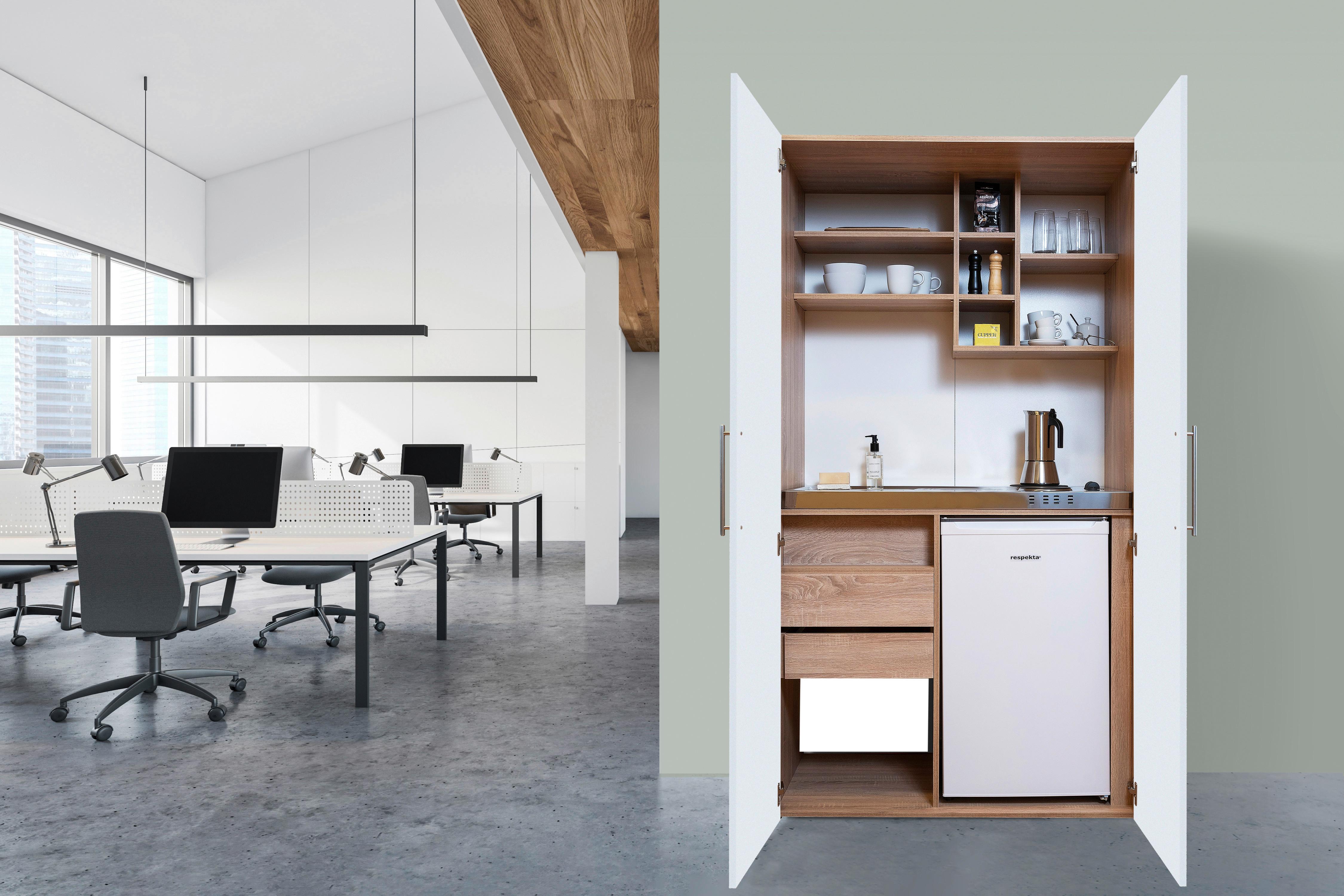 Schrankküche mit Kühlschrank + Kochfeld 104 cm Weiß