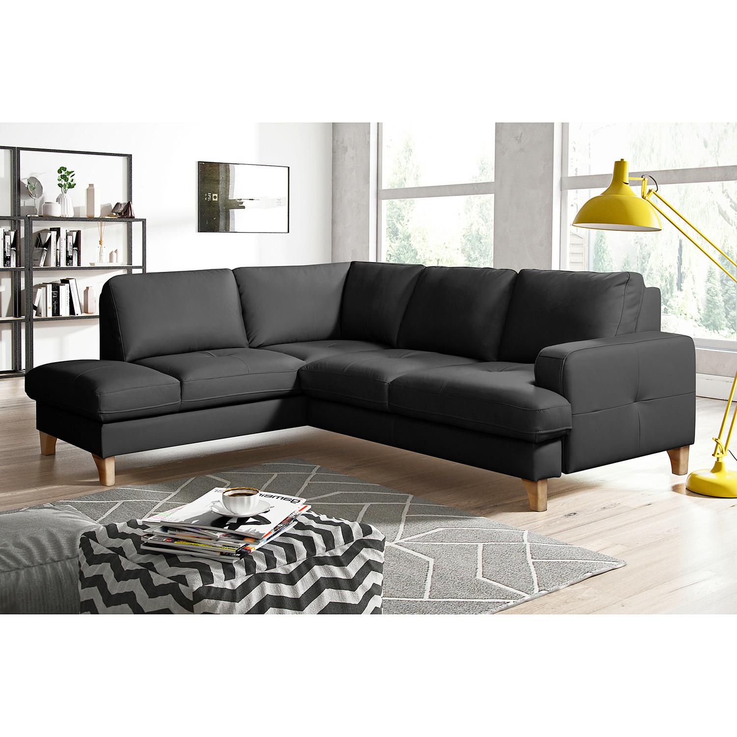 Ecksofa Fargo Schwarz B: 190x234 Cm - Buchefarben/Schwarz, Design, Leder/Textil (190/234cm) - Livetastic