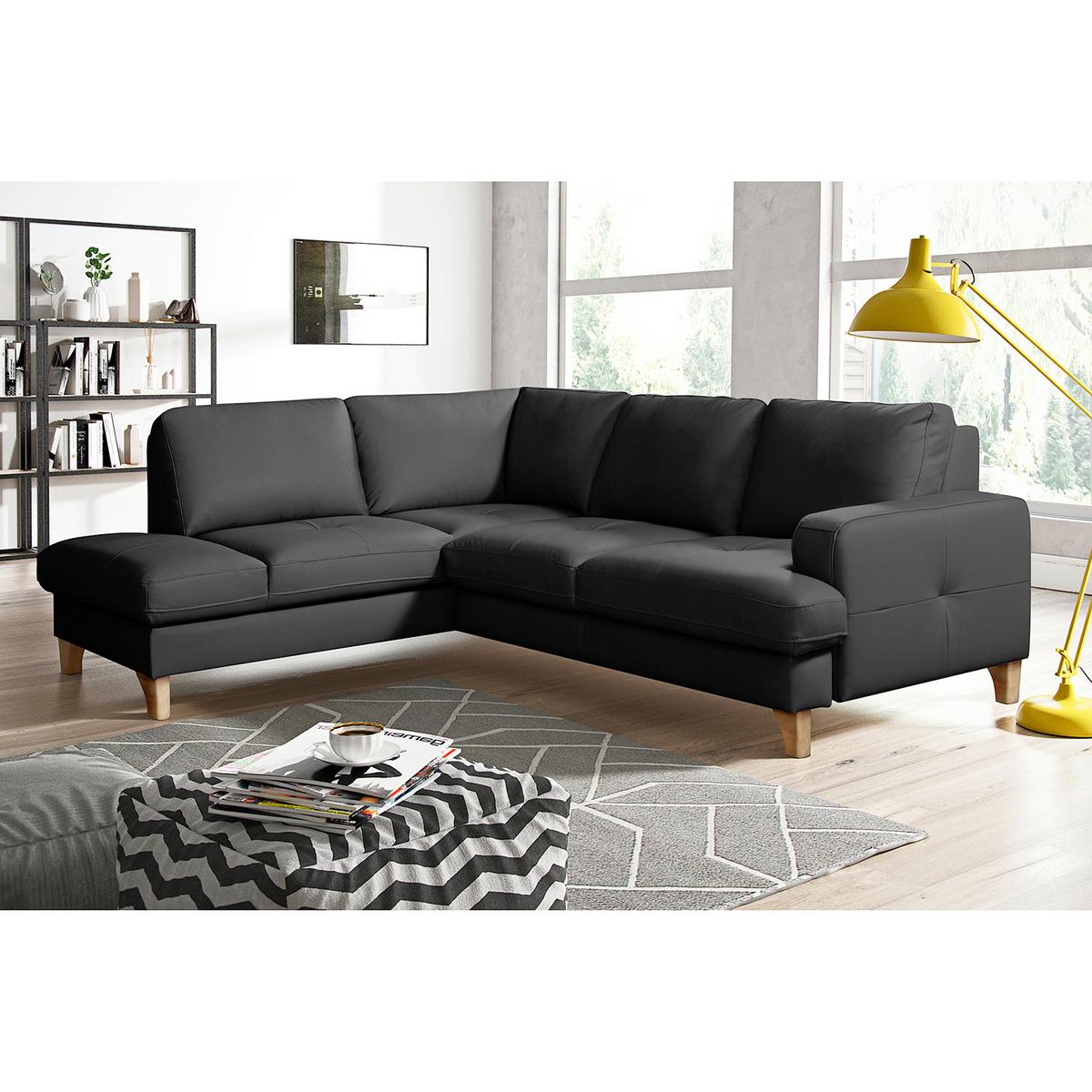 Ecksofa Fargo Schwarz B: 190x234 Cm - Buchefarben/Schwarz, Design, Leder/Textil (190/234cm) - Livetastic