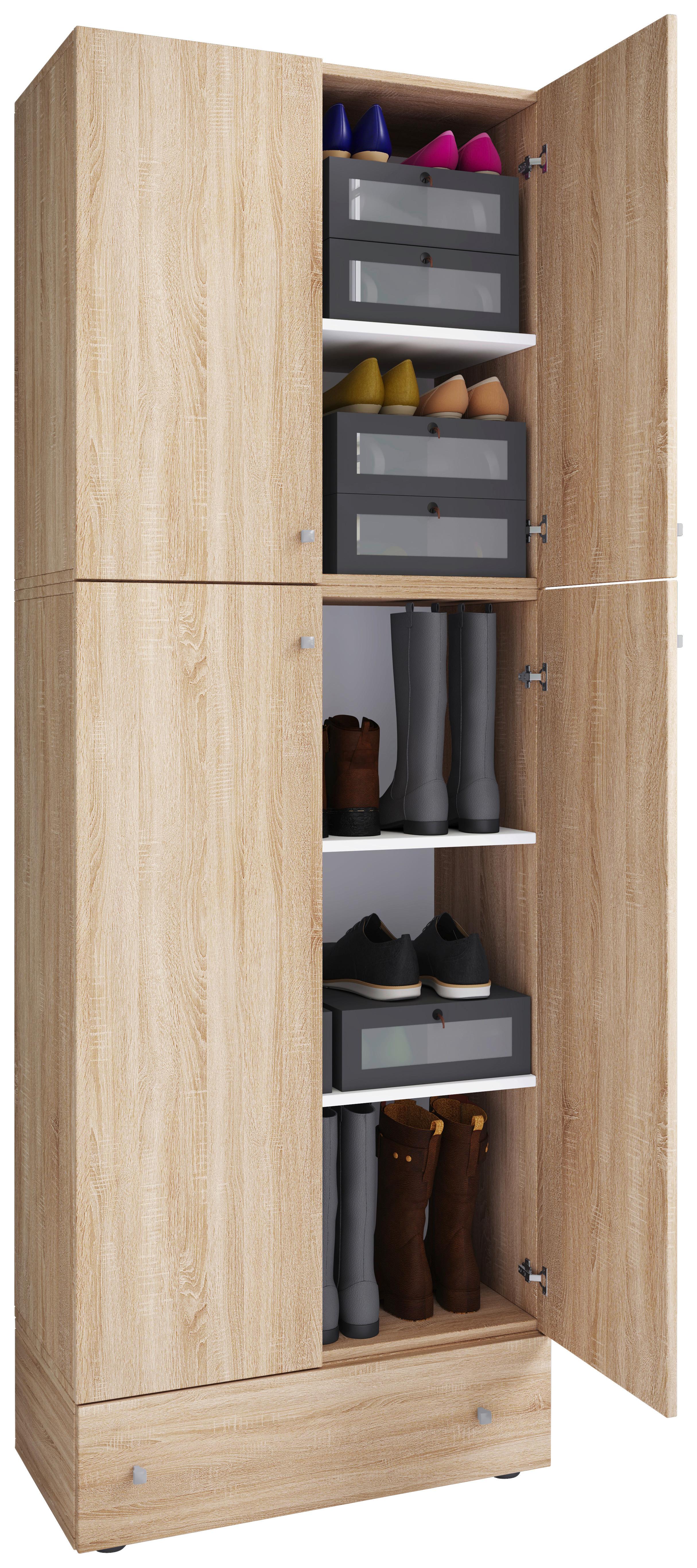 Schuhschrank Lona Xxl Eiche Dekor 4-Türig, 1 Lade B: 70 Cm - Schwarz/Sonoma Eiche, KONVENTIONELL, Holzwerkstoff (70/200/39cm) - MID.YOU