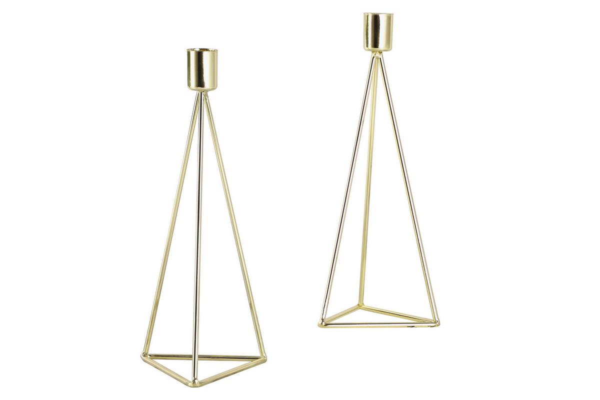 Kerzenständer-Set Eisen für Stabkerzen 2-teilig - Goldfarben, Basics, Metall (9,5/24,2cm) - Echtwerk