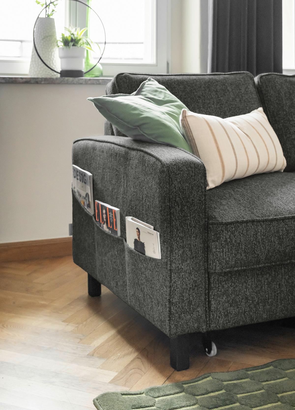 Ecksofa Molly Dunkelgrau S: 228x148 cm - Dunkelgrau/Schwarz, Textil (228/148cm) - MID.YOU