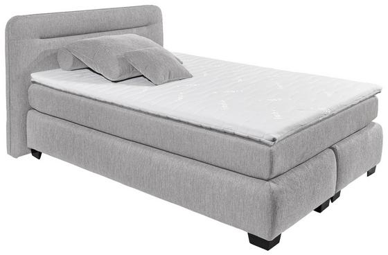 Silberfarbenes Boxspringbett mit Topper