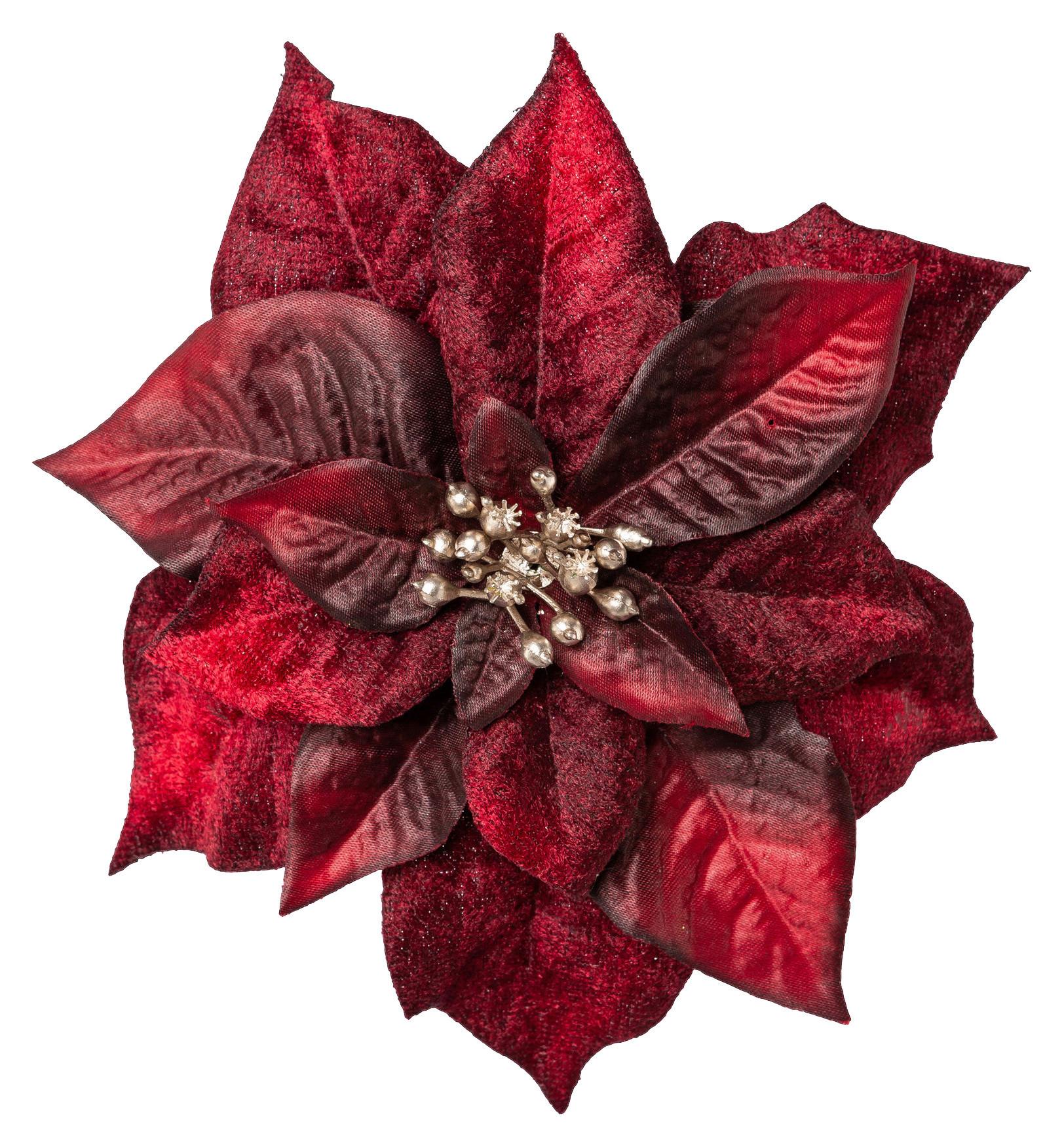 Dekor Csiptető Poinsettie Burgi Rot -Paz- - bordó, Basics, textil (17cm)