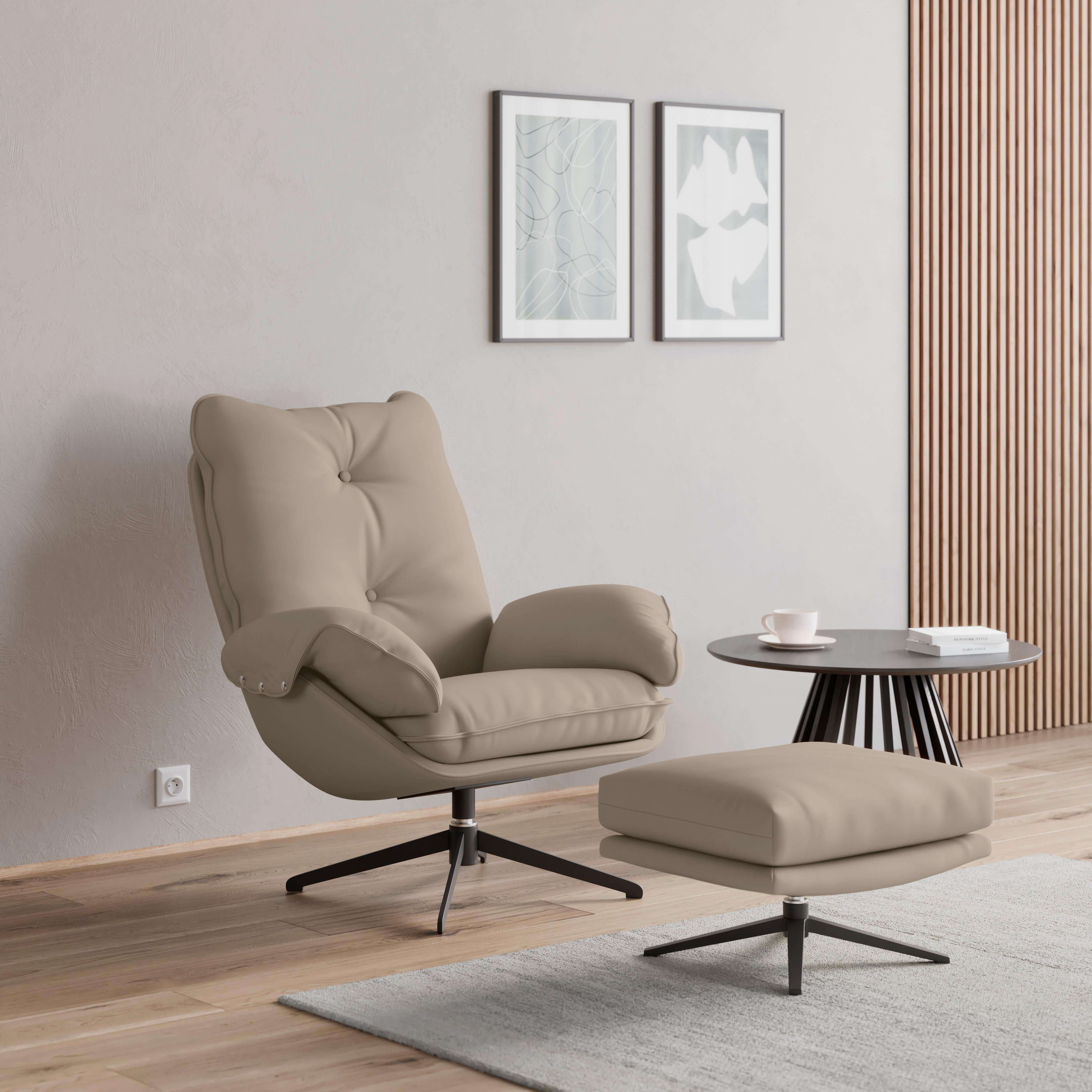 Relaxační křeslo ANDREA, béžová, s taburetem - černá/béžová, Moderní, kov/dřevo (82/105/80cm) - Bessagi Home