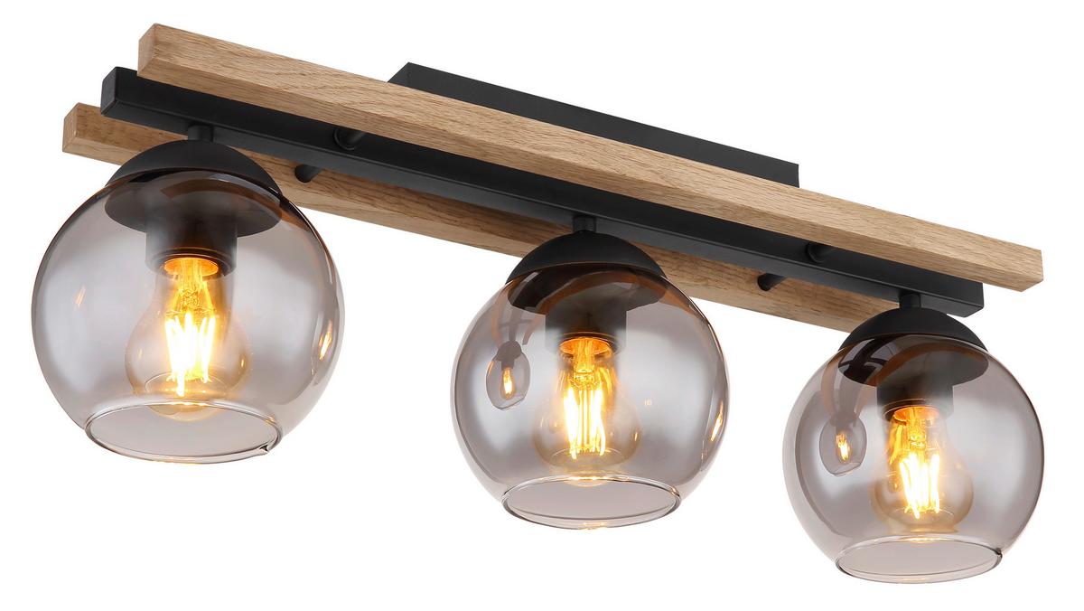Deckenleuchte 15569-3Dw - Dunkelbraun/Schwarz, Natur, Glas/Holz (60/15/20,5cm) - Globo