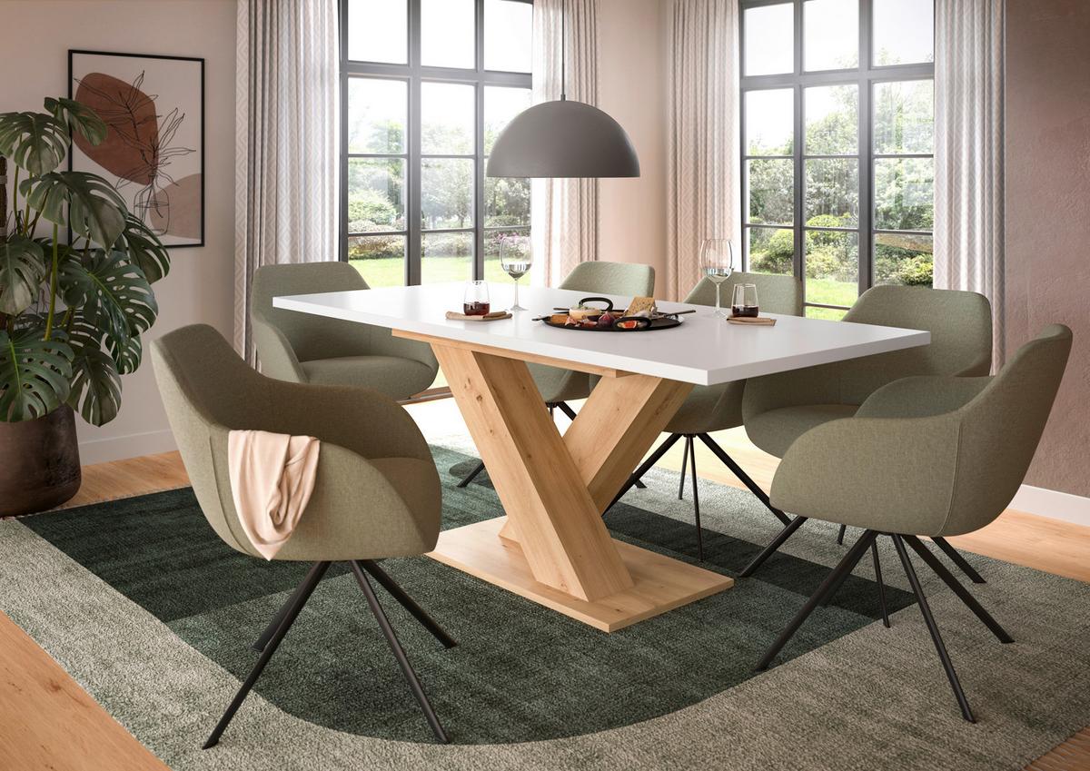 Ausziehtisch Marlon B: 150-190 cm, Melamin Dekor Arisan Weiß - Eiche Artisan/Weiß, KONVENTIONELL, Holzwerkstoff (150-190/76/90cm)